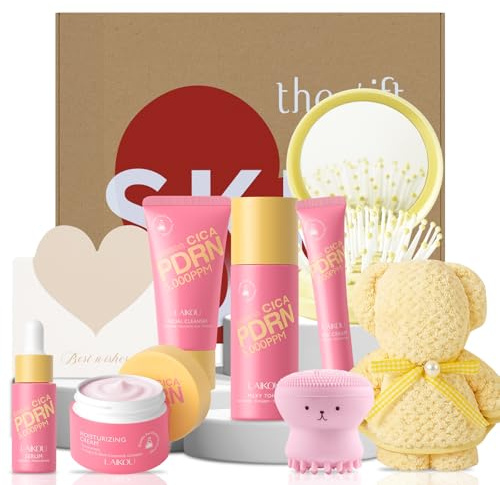 Salmon PDRN Centella Asiatica Skincare Set, Gesichtspflege Set Damen | 8 Stück Hautpflege Reiseset mit Gesichtsreiniger Augencreme, Gesichtswasser Serum creme, für Hydratisierend Beruhigend Pflege