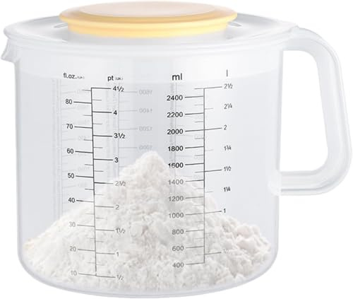 Verre doseur de 2400 ml – Grand bol à mélanger de cuisine avec couvercle, tasse à mesurer pour liquide, poignée ergonomique et protection anti-éclaboussures pour mélanger, cuire, préparer la salade et