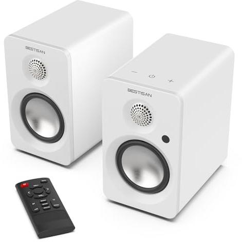 BESTISAN Bluetooth Bookshelf Speakers, 25W X 2 Powered TV Speakers with 3 Inch Woofer, Turntable Speakers with ARC/AUX/Type-C/Bluetooth 5.4/Subwoofer Line Out for PC/Desktop/Turntable