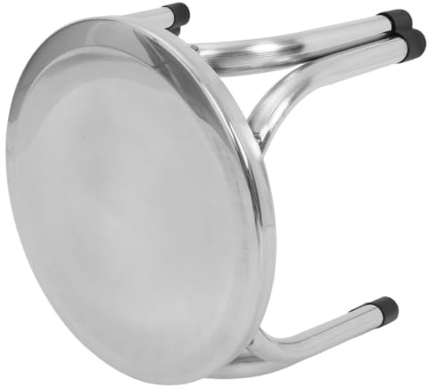 Tabouret Rond en Acier Inoxydable Argenté, Compact et Portable