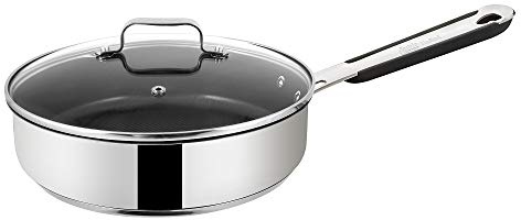 Tefal E85717 Jamie Oliver Pfannenset 2-tlg, Bratpfanne 20 und 26 cm, Induktion Pfannen mit Antihaftbeschichtung, Edelstahl Pfanne, inkl. 3 Pfannenschoner aus Filz
