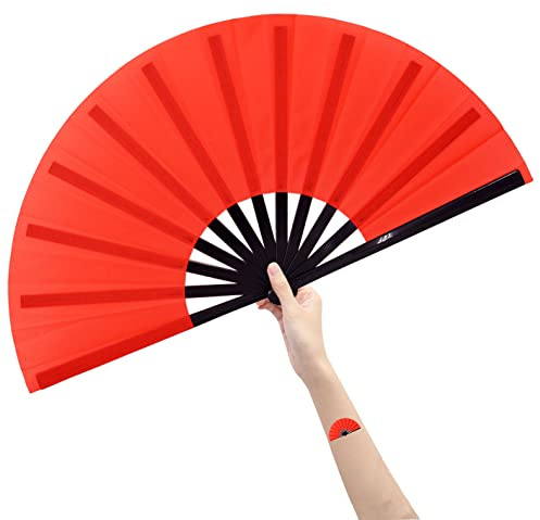 Amajiji Großer faltbarer Ventilator, chinesisches/japanisches Design, Nylon-Tuch, Handfächer, perfekt für Tanz oder Geschenk