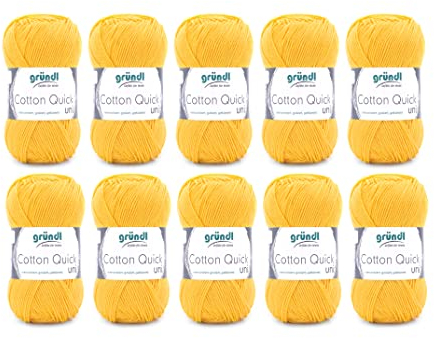 Gründl Wolle Cotton Quick uni - Wolle zum Häkeln aus 100 % Baumwolle - Wolle zum Stricken - glänzendes Baumwollgarn 10 Knäuel 50 g / 125 m - Maisgelb