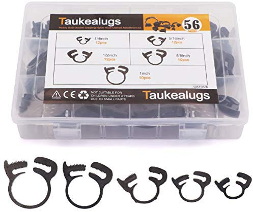 Taukealugs 56-Pcs Heavy Duty Speedy Double Snap Grip Nylon plastic Hose Clamps assortments-1/4inch,5/16inch,1/2inch,5/8inch,1inch