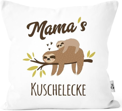 MoonWorks® Kissen-Bezug eigener Name Mama´s/Papa´s/Oma´s/Opas´s/Kuschelecke Faultier personalisierbare Weiss Unisize