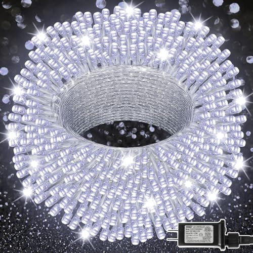 LJLNION 300 LED String Lights Outdoor Indoor, Extra Long 98.5FT Super Bright Christmas Lights, 8 Lighting Modes, Plug in Waterproof Fairy Lights for Holiday Wedding Party Bedroom Decorations ( White)