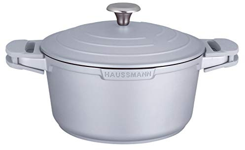 Haussmann Héritage® Faitout/cocotte Rond Fonte d'aluminium Revêtement façon Pierre- sans PFOA- Manche Amovible silicone－Tous Feux Dont Induction au four- (24cm, gris)