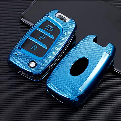 ontto 1 Stück Autoschlüssel Hülle Fernbedienung Cover für Hyundai Solaris Elantra i30 i35 i40 Tucson Kona 2015 2016 2017 2018 TPU Schlüsselhülle Schlüsselanhänger Schlüssel Schutz Etui-Blau