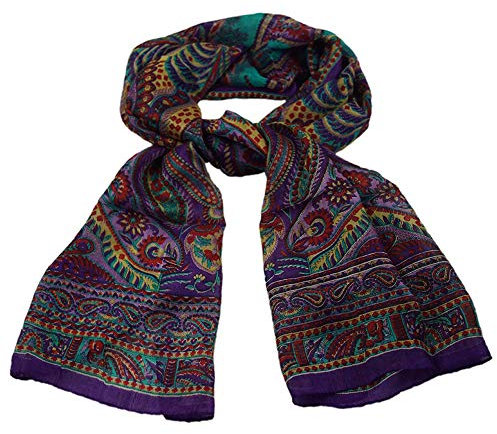 musimon Schal Seidenschal Paisley-Muster 100% Seide 168x50 cm Nr 3 (lila)