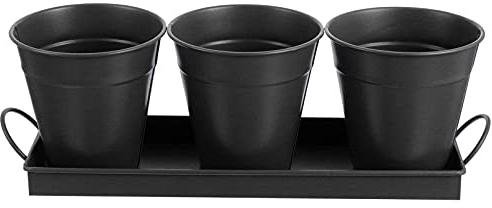 zaizai 3-teilige Kräutertöpfe Mit Tablettset, Saftige Topfpflanzgefäße Aus Metall, Dekorative Kräutergartenpflanzgefäße Für Den Innengarten Oder Die Küche Im Freien-Black