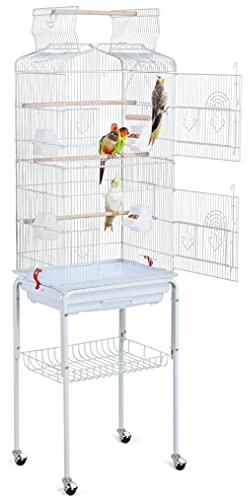Yaheetech Jaula para Pájaros Grande 46x35.5x162cm Blanco con Techo Abierto