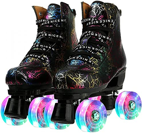 JianJud Rollschuhe Für Erwachsene, Frauen Und Männer, PU-Leder High-Top Glänzende Rollschuhe Sind Professionell Für Indoor- Und Outdoor-Sportarten, Zweireihige Schuhe Mit Rädern Für Kinder Mädchen