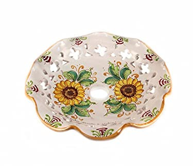 Coppa grande 30 cm in ceramica siciliana Santo Stefano di Camastra attacco grande E27 ricambio per lampadario sospensione decoro girasole