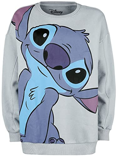 Lilo & Stitch Stitch Mujer Sudadera Gris Jaspeado 100% algodón Ancho