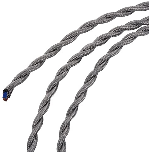 sourcing map Twisted Cloth Covered Wire 2 Core 18AWG 3 Meter/9.8 Feet, Vintage Woven Fabric Electrical Cable for Pendant Light DIY Project, Gray