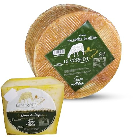 QUESOS LA ALDEA | Queso Artesano de Oveja Curado en Aceite de Oliva 0.75 kg | Queso Curado en Oliva | Cesta de Quesos Gourmet Regalo | Lote de Quesos de Oveja | Perfecto para Regalo Gourmet de Quesos