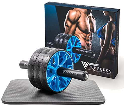 Pump Bros Premium Bauchroller mit Kniematte | Bauchtrainer Roller | Bauchmuskeltrainer | Abdominal Trainer | Ab Roller | Sixpack Trainer | Ab Wheel | Bauch Trainingsgerät | Bauchmuskeltraining