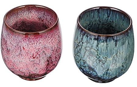 Luxshiny Ceramic Japanese Tea Cup 2pcs Japanese Tea Cups 2.36X2.36X2.95 Inches Traditional Flamed Glazed Ceramic Mugs for Home Office Mugs