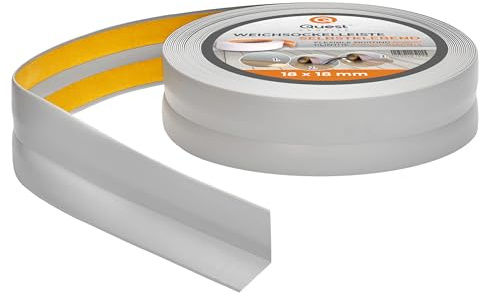 Quest Weichsockelleiste PVC 18x18 mm selbstklebend - Grau, 5 m | Flexible Abschlussleiste & Knickleiste, für Küche, Bad & Fugen, Montage ohne Bohren, wasserdicht & UV-beständig