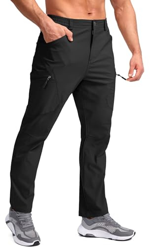 Pudolla Men's Lightweight Hiking Pants with 3 Zipper Pockets Quick Dry Water Resistant Fishing Travel Pants Black M