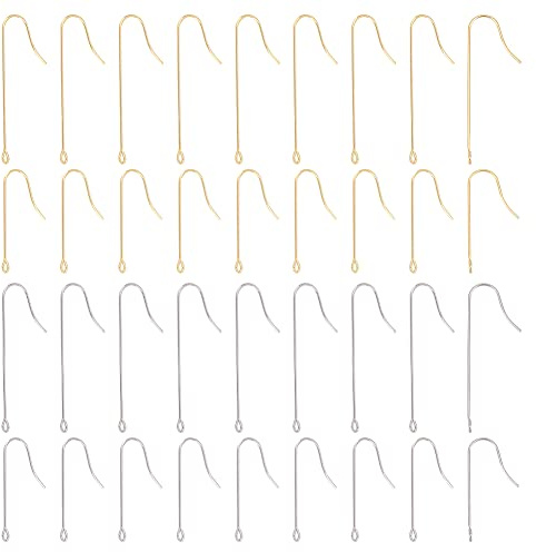 UNICRAFTALE 160Stk 2 Farben Ohrring Haken 39-40mm 316 Chirurgische Edelstahl Ohrhaken Gold Metall Ohrhaken Mit Vertikalen Schlaufen DIY Rohlinge Ohrring Haken Zubehör Für Schmuckherstellung Loch 1.5mm