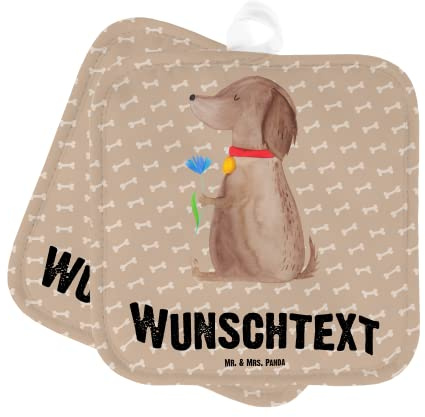 Mr. & Mrs. Panda Personalisierte Topflappen Hund Blume - Geschenke, Hunde, selbst gestalten, Verrückt, Bedrucken, Topfhandschuhe, Haha, Hundebesitzer, Personalisiert, Niedlich, mit Namen