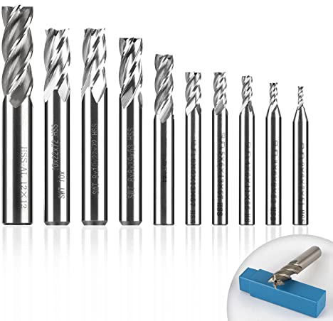 EFUTURETIME 10 Stück 4 Flöten HSS Schaftfräser φ2-12mm, CNC Fräser Set, Zylinderschaft Schaftfräser Schnellarbeitsstahl für Aluminium, Holz, Plexiglas, Präzisionsarbeit