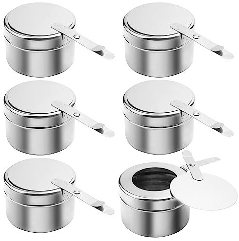 MOUYAT 6 Stück Chafing Fuel Holder with Cover, Stainless Steel Chafer Wick Fuel Sterno Canned Heat Holder for Buffet Warmer Barbecue Parties Chafing Dish