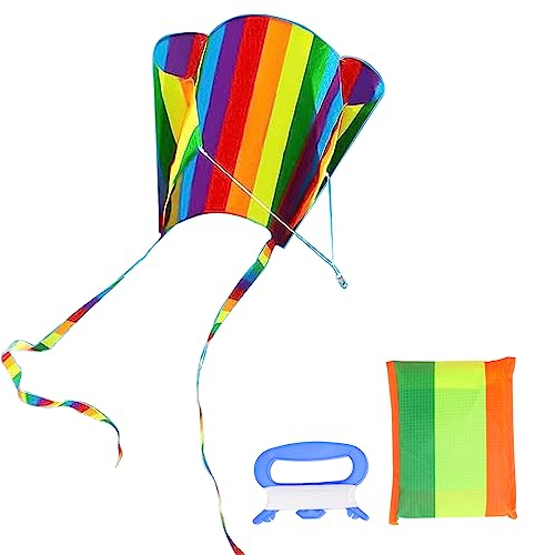 VIKY® Drachen Kinder, Rainbow Flugdrachen Kinder, Pocket Kite Medium, Einleiner Drachen Flugspielzeug Outdoor mit 30m Drachenschnur und Streifenschwänze, Lenkdrachen für Anfänger Kinder und Erwachsene