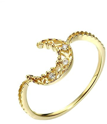 KnSam Gelbgold Au750 Ring Echt Gold Schmuck, Hohl Mood Hochzeitsband mit Diamant Rundschliff, 18K Gold Eheringe Freundschaftsringe für Damen, Gold, Gr.54