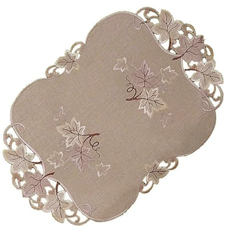 Raebel OHG Tischdecke Mitteldecke Tischläufer Deckchen Kissenhülle Herbst beige braun Bestickt mit Blättern Leinenoptik (30 x 45 cm)