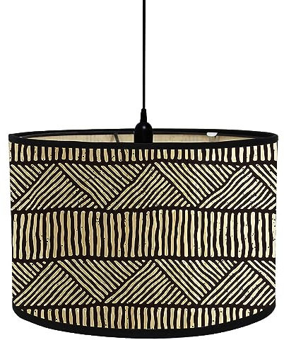 Morbuy Pantalla de Lámpara de Bambú Patrón Geometría en Blanco y Negro, E27 Holder Extraíble Pantalla para Lámpara de Mesa y de Pie, Decoración para Dormitorio Sala De Estar (Estilo H)