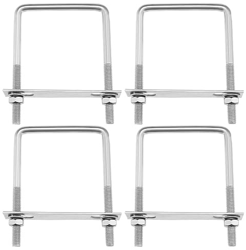 SG Store 4 pernos en U cuadrados M8 rosca, 71 mm, ancho interior, 100 mm, longitud perno de apriete en forma de U de acero inoxidable 304 con tuercas y placas para vehículos tuberías edificios