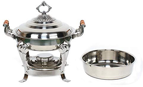SABUIDDS Runder Edelstahl Warmhaltebehälter Speisenwärmer mit Mahlzeit Brennpastenbehälter Chafing Dish Gastro Behälter mit Deckel Buffetwärmer für Catering, Buffet und Party, Buffet Zubehör, Silber