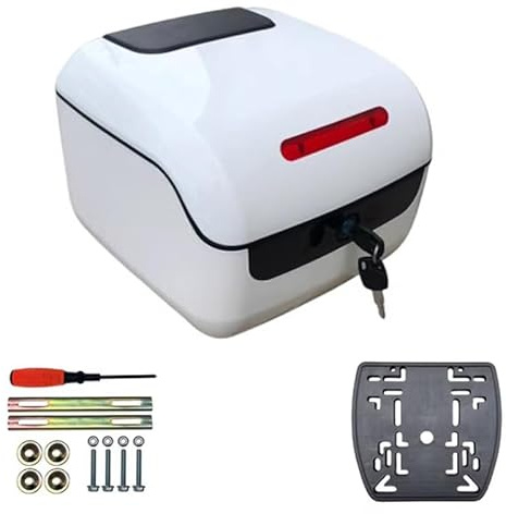 WInara Motorcycle Tour Tail Box Trunk Universal Motorcycle Scooter Top Box Tail Trunk Luggage Box, Storage Carrier Plastic Case for Motorbike Moped Back Rear Case (Color : White)
