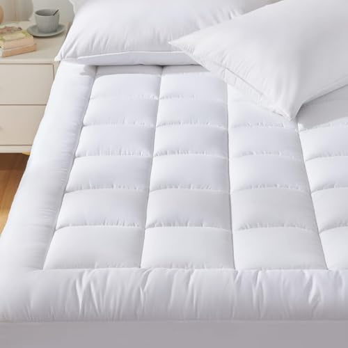 CozyLux Queen Size Mattress Pad Pillow Top Cotton Cooling Mattress Topper 8-21 Deep Pocket Mattress Cover Quilted Fitted Cooling 450GSM Mattress Protector (60x80 inch,White)