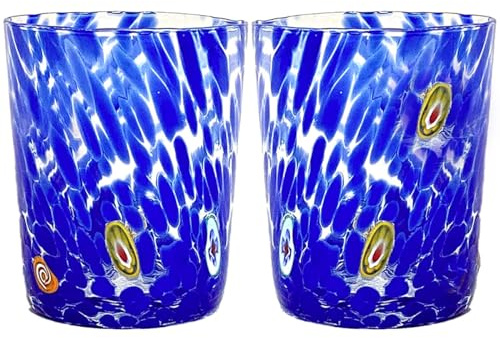 Gocce di Murano 2 verres à eau travaillés selon la tradition des artisans de Murano, verre soufflé et travaillé à la main 300 ml - verres à eau verre arc-en-ciel pluie