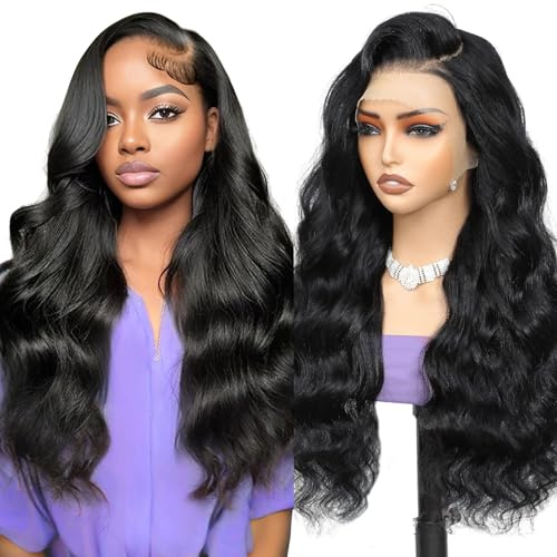 Real Hair Wig Body Wave Human Hair Wig 13x4 Lace Front Schwarz Perücke Damen Echthaar 180% Dichte Glueless Lace Frontal Perücke For Black Women 18 Zoll