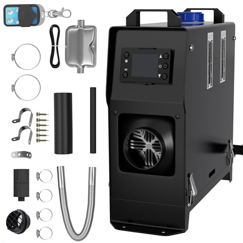 SUBTLETY 12V 8kW Calefactor de Aire Diésel 0,18-0,48 L/h Calefacción de Estacionamiento Diesel con Mando a Distancia Monitor LCD y Silenciador para Coche Camión Furgoneta Barcos (Negro, Tipo B)