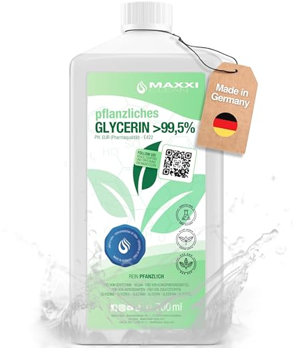 Maxxi Clean | 700 ml Glycerin 99,5% | rein pflanzlich & pflegend für Kosmetik und DIY-Projekte | E422 Glycerol in Pharmaqualität | Made in Germany | geeignet für Hautpflege