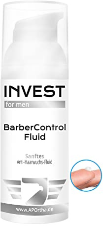 INVEST MEN® BarberControl Fluid - 50 ml Anti-Haarwuchs-Creme mit | pflanzlichem Wirkstoff Kreosotbusch und Sheabutter, Olivenöl und Aloe Vera im hygienischen Dosierspender