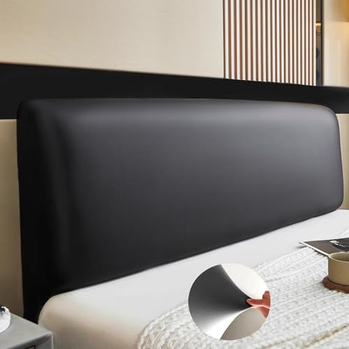 AYUOEODM Bettkopfteil Hussen Bett Kopfteil Bezug/Überzug 180 Leder,Elastisch Kopfteilbezug Schwarz,Staubdichte Dehnbare Schutzhülle Für Schlafzimmer Kopfteil (Color : Nero, Size : 170-190cm)