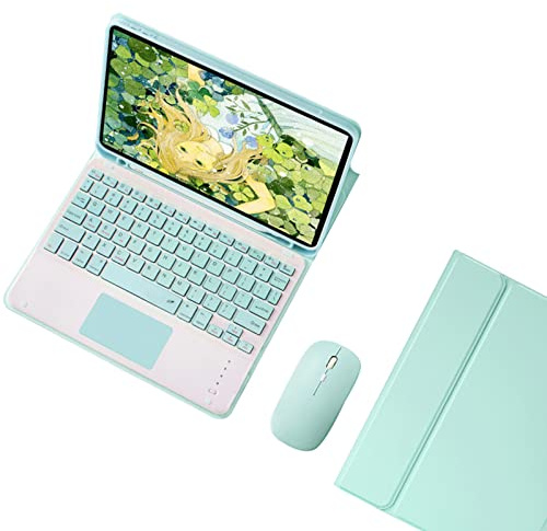 ZKAIAI Funda Teclado con Ratón para iPad 9.7 (6ª Gen 2018/5ª Gen 2017), iPad Air 2/1, iPad Pro 9.7, QWERTY Español Teclado Inalámbrico Desmontable con Trackpad y Portalápices