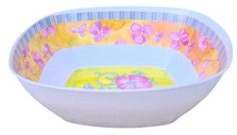 Generico Insalatiera in melamina bianca con Fiori Colorati - 30x30 cm Altezza 9,5 cm