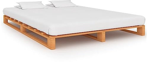Hommdiy Kiefernholz Massiv Palettenbett Palettenmöbel Massivholzbett Bett Holzbett Futonbett Bettgestell Bettrahmen Einzelbett,Braun,200 x 200 cm