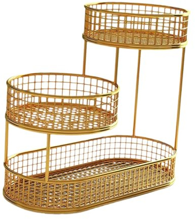 HGZLQKD 3 Layer Fruit Basket, Countertop Vegetable Bowl, Kitchen Countertop Rack for Potato Storage Farmhouse Pantry Dining Room, Gold