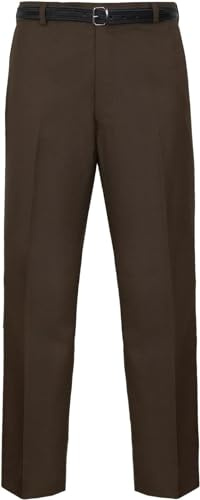 Mens Formal Trousers, Smart Casual Business Executive Office Work Home Straight Leg Flat Front Everpress Pockets Smart Dress Pants Waist Sizes UK 30 to 50 Inches, Brown-32W / 31L