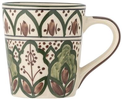 Bloomingville Creative Collection Karlie Tasse, gr�nes Steingut, 300 ml, handbemalt, mediterranes Design, Glasurvarianten, sp�lmaschinen- und mikrowellengeeignet