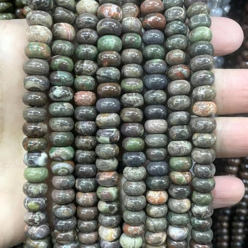 Naturstein-Rondelle, Jade, Achat, Tigerauge, runde Rad-Abstandshalterperlen zur Schmuckherstellung, DIY-Armbandzubehör, 5 x 8 mm, Farbe Achat, 5 x 8 mm, ca. 35 Stück