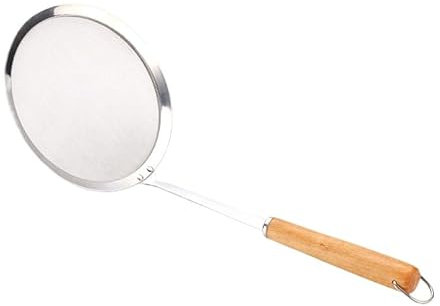 Kitchen - Espumadera de acero inoxidable con mango de madera, colador pequeño, malla fina, filtro de aceite, cuchara multifunción para zumos, harina, colador